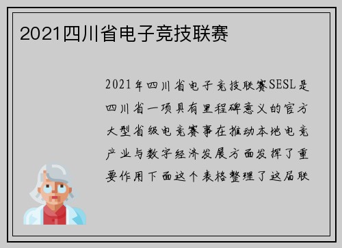 2021四川省电子竞技联赛