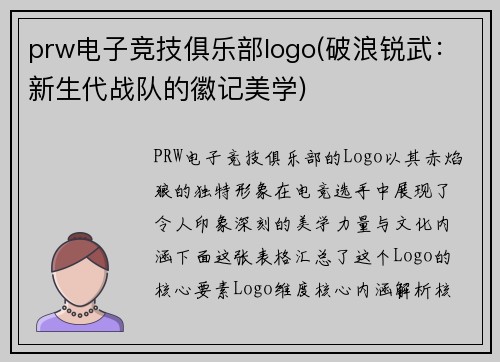 prw电子竞技俱乐部logo(破浪锐武：新生代战队的徽记美学)